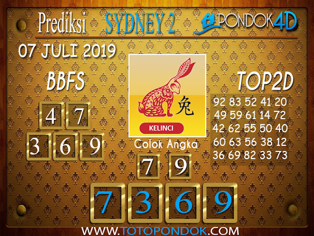 Prediksi Togel SYDNEY 2 PONDOK4D 07 JULI 2019