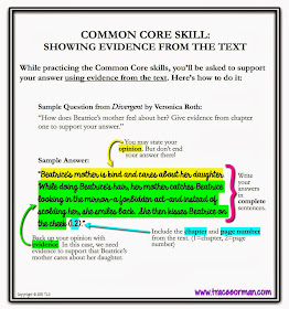 Common Core Skills: How to show evidence from the text. From www.traceeorman.com