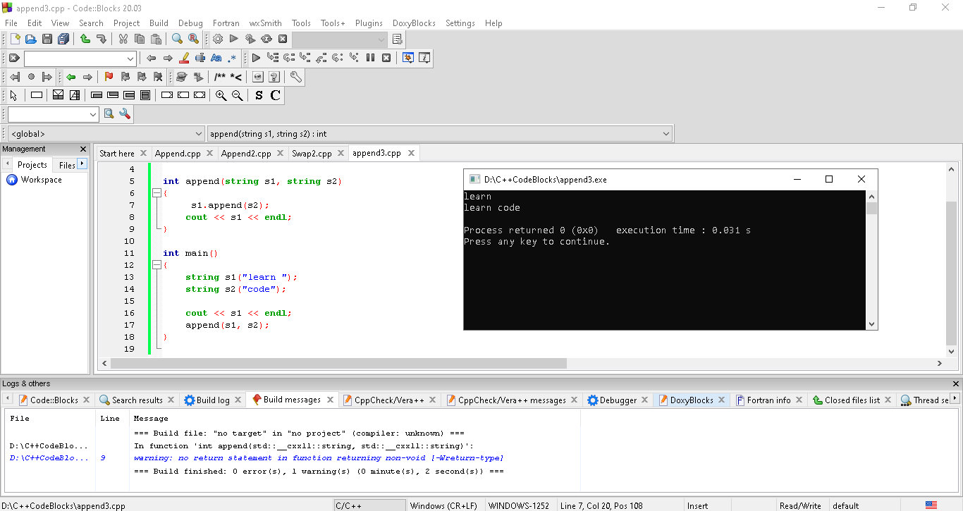 Append Function In String C++