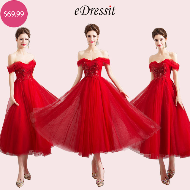 Red Sexy Off Shoulder Tulle Party Evening Dress