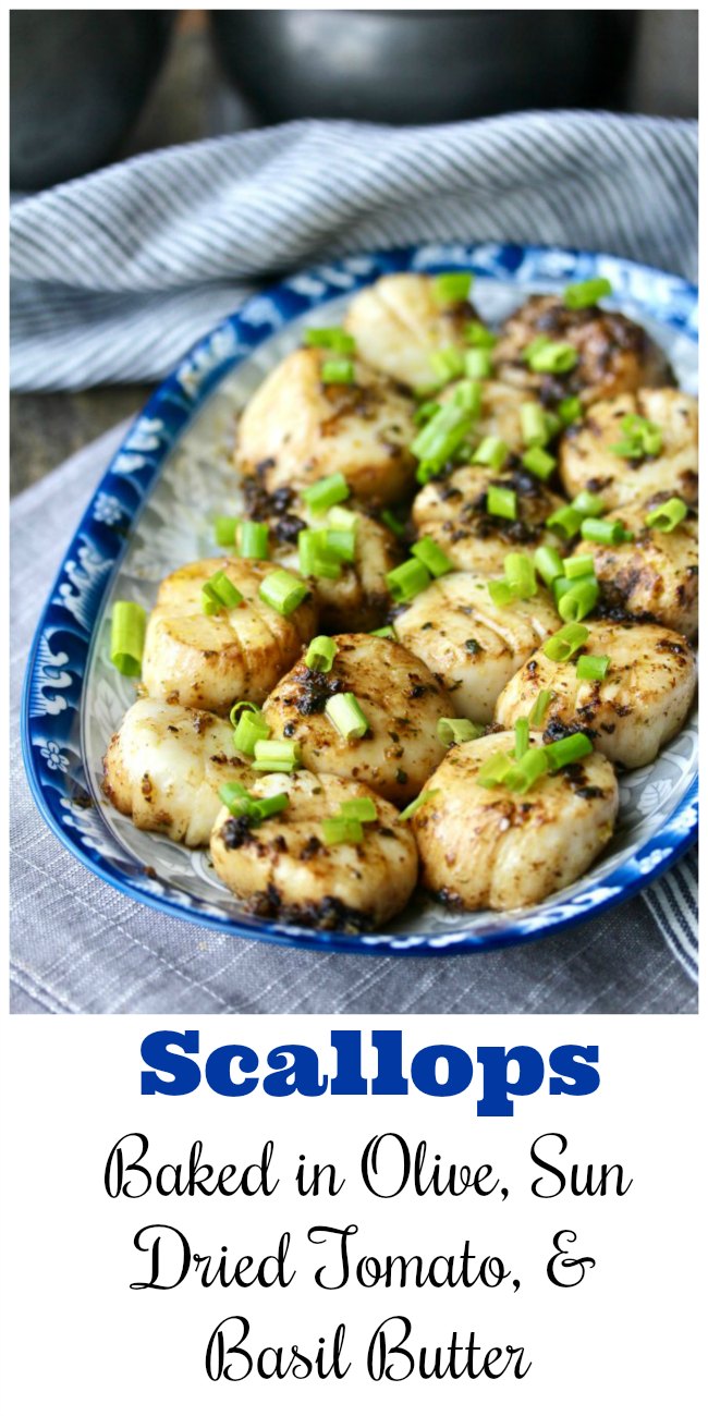 Baked Scallops in Olive, Sun Dried Tomato, and Basil Butter Karen's