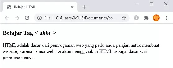 penggunaan tag abbr pada html tag abbr