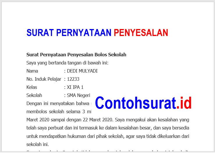 Contoh Surat Pernyataan Penyesalan Yang Baik Dan Benar Contoh Surat