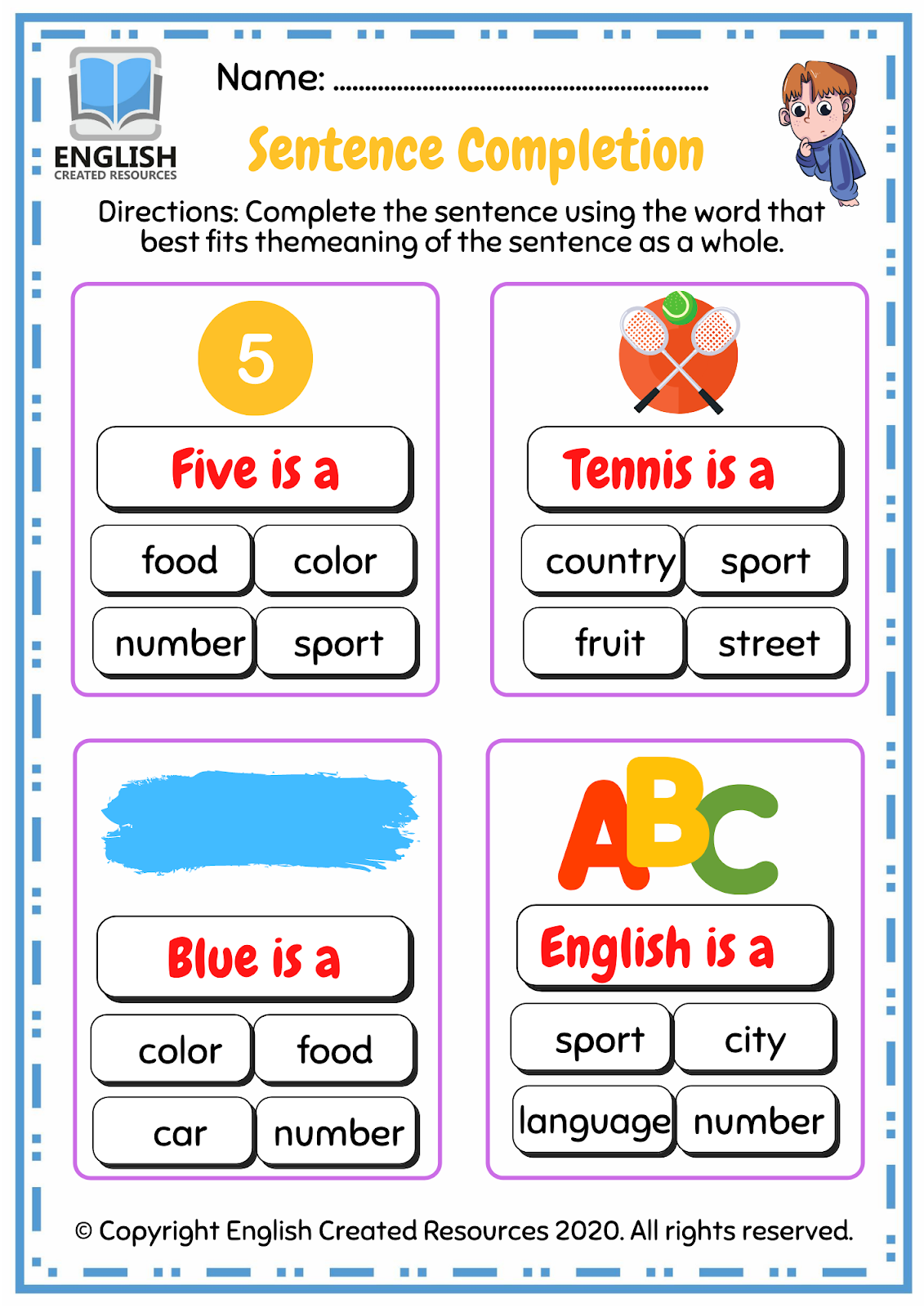 Sentence Completion Worksheets Answers