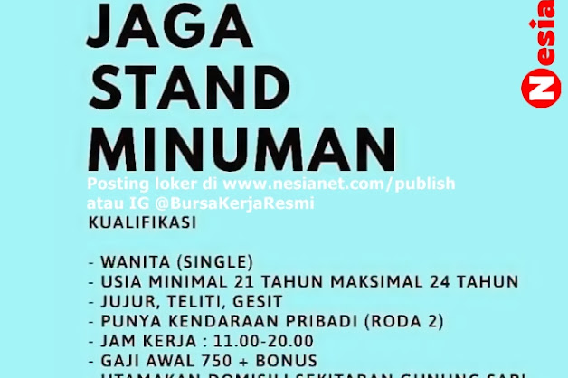 Lowongan Kerja Pramuniaga Stand Minuman di Gunung Sari Lombok Barat NTB Lowongan Kerja Pramuniaga Stand Minuman di Gunung Sari Lombok Barat NTB