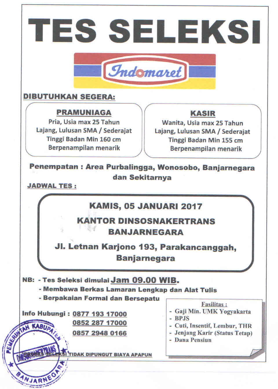 Pramuniaga Kasir Indomaret Purbalingga Wonosobo Banjarnegara Banyumaskarir Com