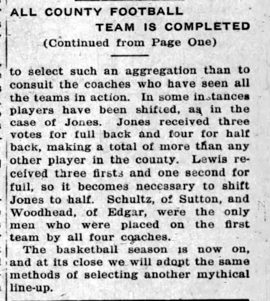 Sutton Nebraska Museum 1920 AllCounty Football Team