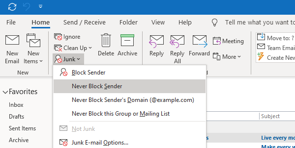 Đánh dấu Email là Người gửi An toàn
