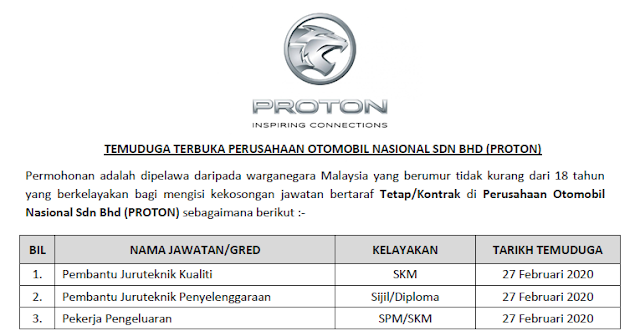 temuduga terbuka proton 2020