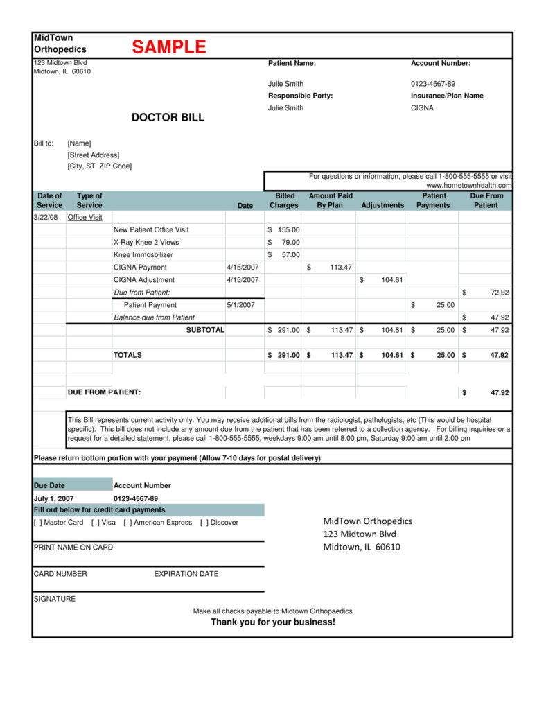 Sample Medical Bill Receipt Invoice Template 