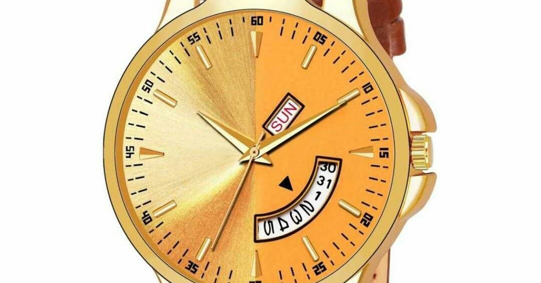 Men's Analog Wrist watch with Date and Day in Golden color Amazon India