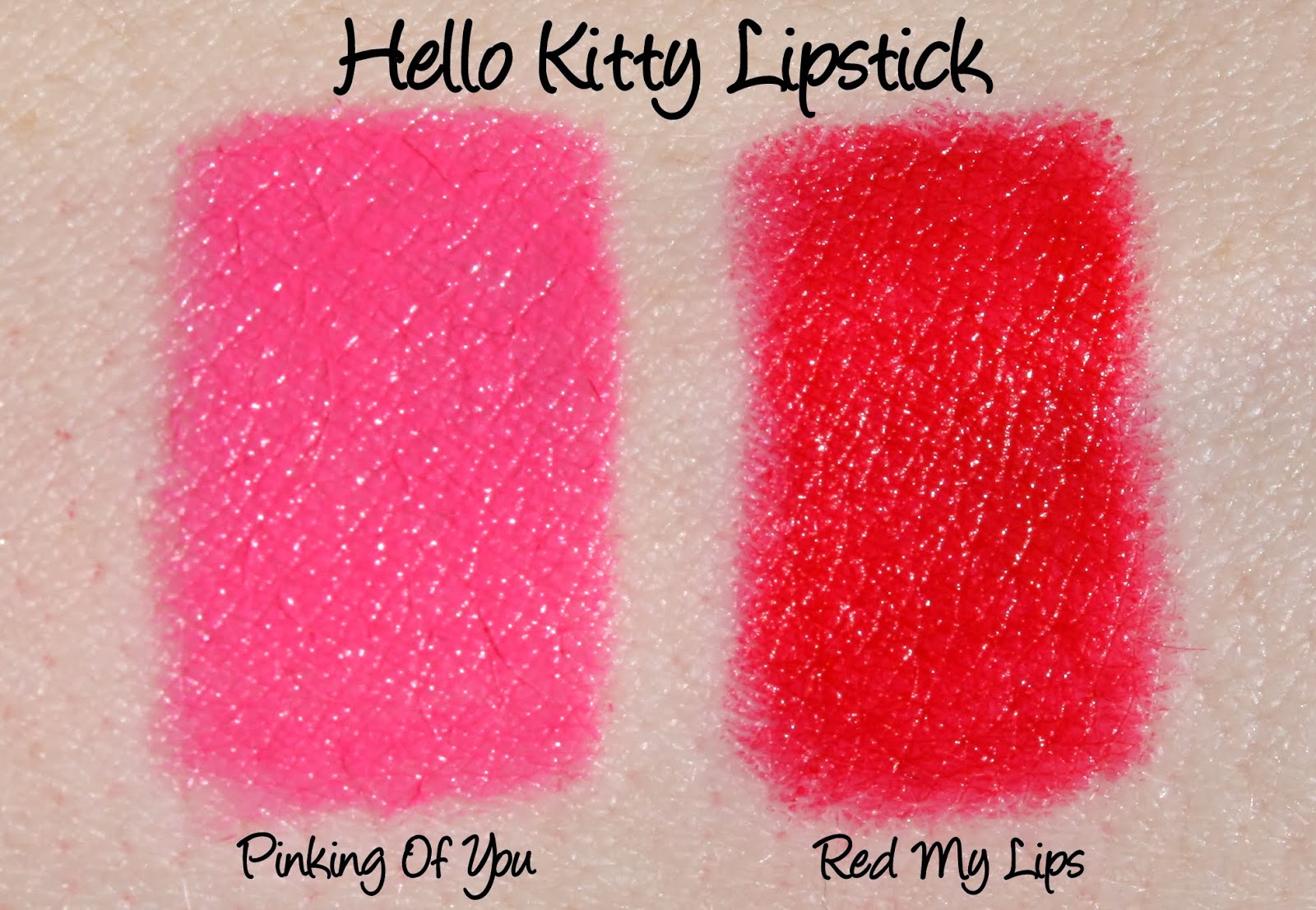 Hello Kitty Red My Lips and Pinking Of You Lipstick Swatches