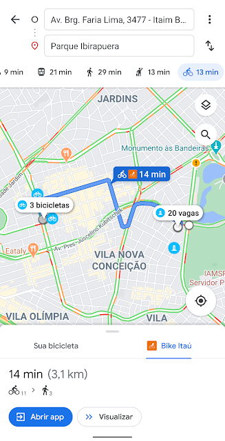 Google Maps traz agora informações de compartilhamento e localização de bicicletas em São Paulo e no Rio de Janeiro