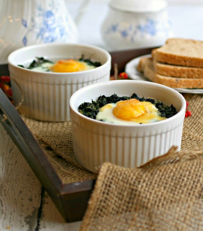 Hungry Couple Cheesy Polenta and Spinach Baked Eggs