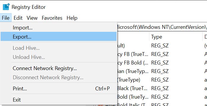Exporter le registre sur Windows 10