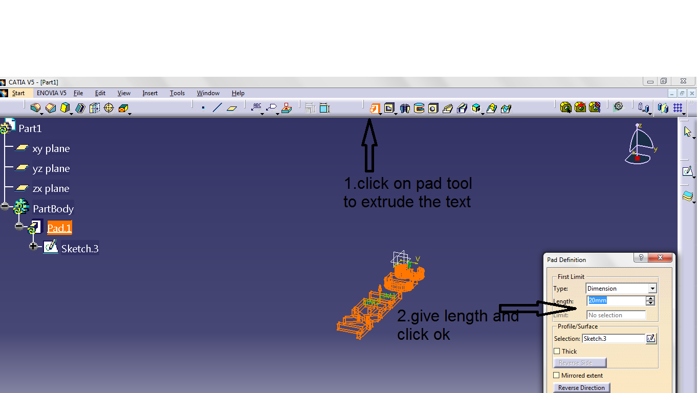 3D modeling in catia 3D Text in catia