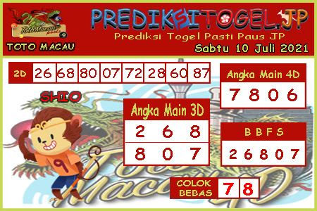 Prediksi Togel Toto Macau JP Sabtu 10 Juli 2021