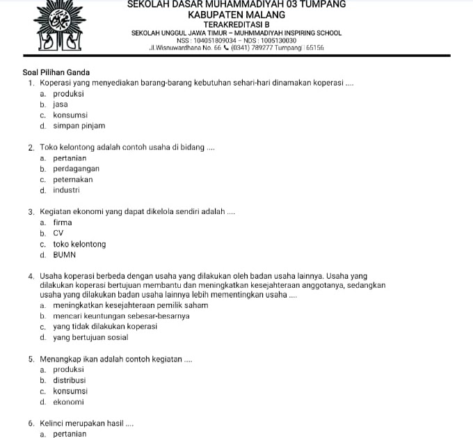 RIO ANNAAS ISLAMIYAH KELAS 5 LATIHAN SOAL PTS TEMA 2 (IPS)