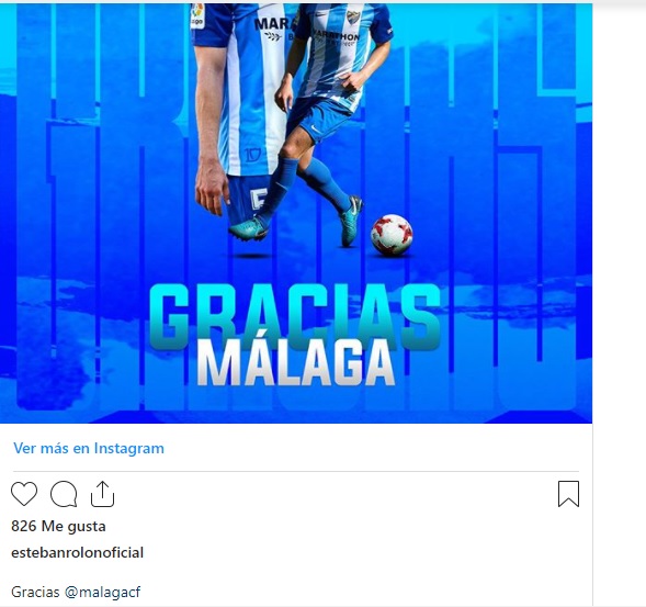 Rolón se despide con un escueto mensaje: "Gracias Málaga CF"