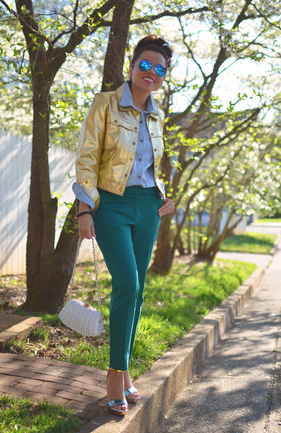 Blogger with metallic jacket 
