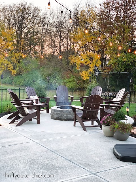 Round fire pit with chairs