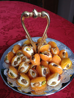 Pistachio, Almond Paste, Filled Apricots, appetizer