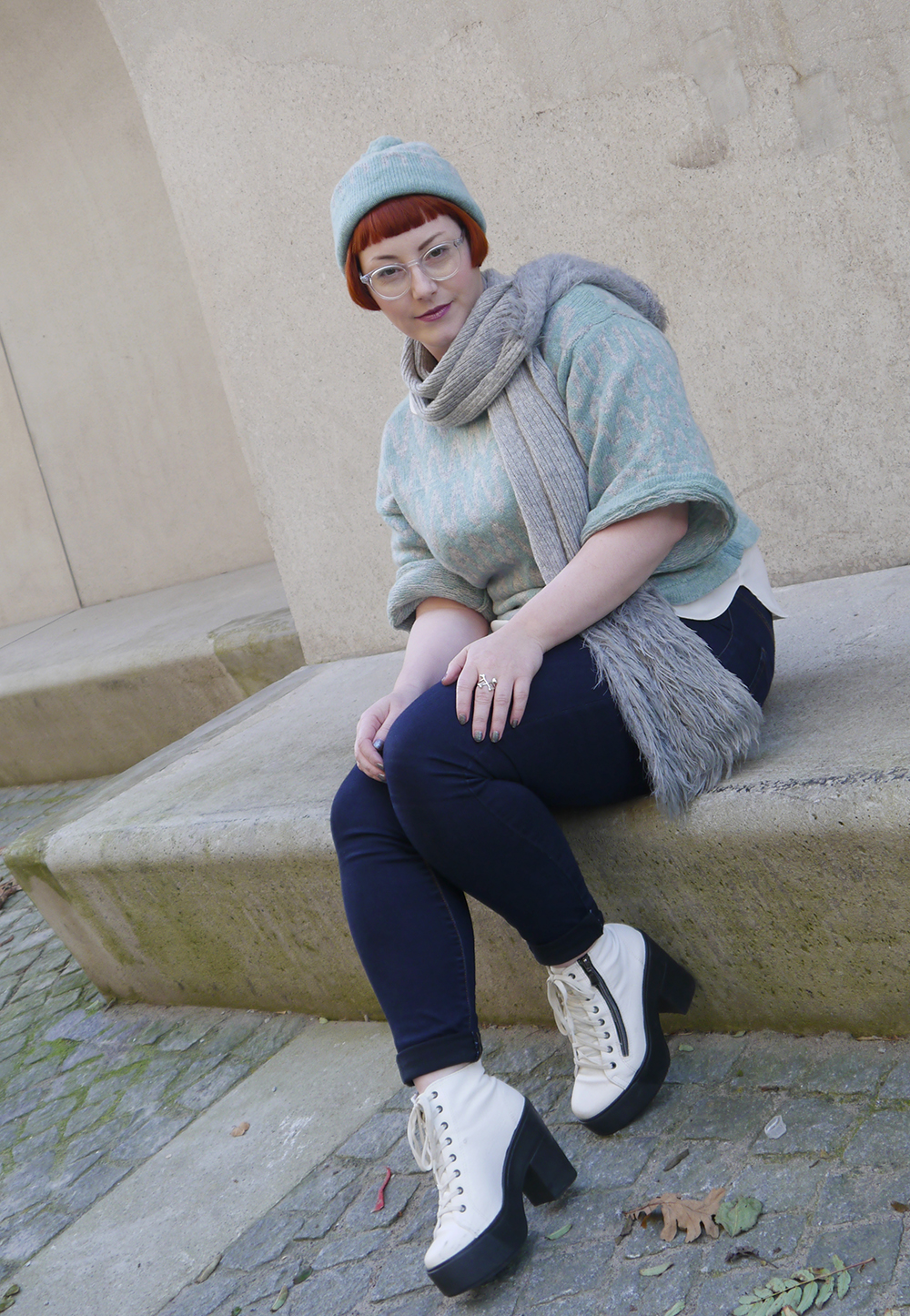 New Winter Collection by Edinburgh based Yellow Bubble styled by Helen, Scottish blogger, Edinburgh, Edinburgh designer, independent knitwear designer, Yellow Bubble, Yellowbubble, luxury knitwear, Scottish knitwear, handmade knits, Scottish designer, matching hat and jumper, patterned jumper, Scottish street style, faux fur, casual knitwear