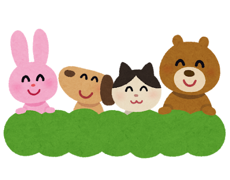 動物たちと緑の吹き出しのイラスト