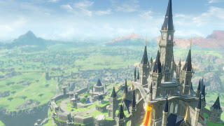 Hyrule Castle in Age of Calamity with view on Hyrule Castle Town