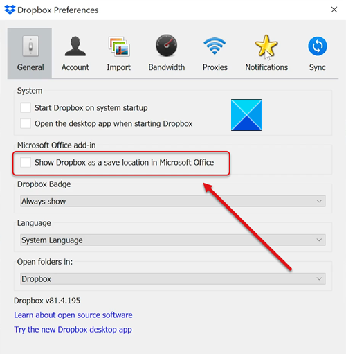Dropbox toevoegen als een plaats in Microsoft Office