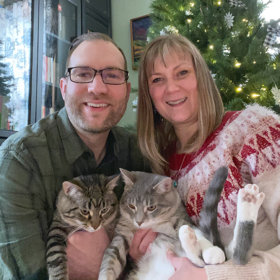 Jeff and Jen from Newton's Nook Designs with their kitties Toulouse and Marlowe