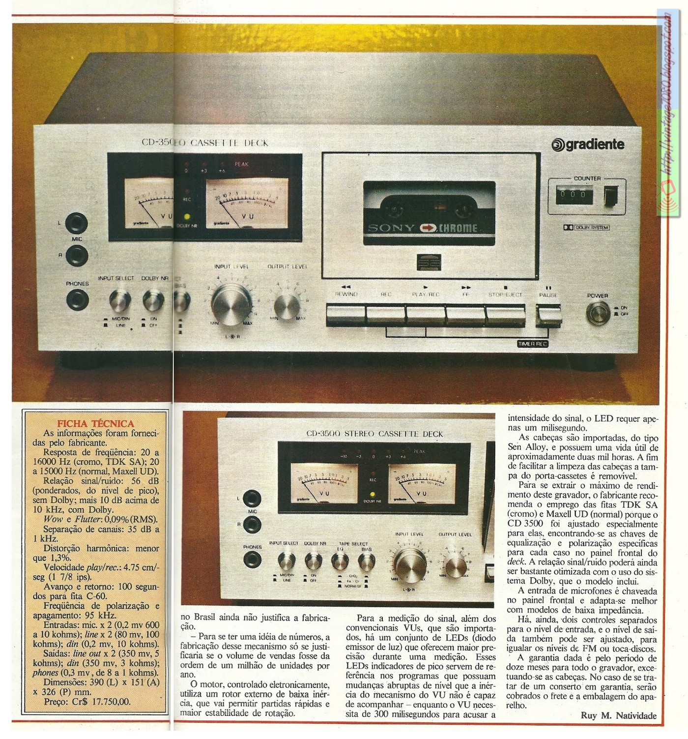 Vintage 70 80 Gradiente 39 Tape Deck CD 3500 Revista Somtres