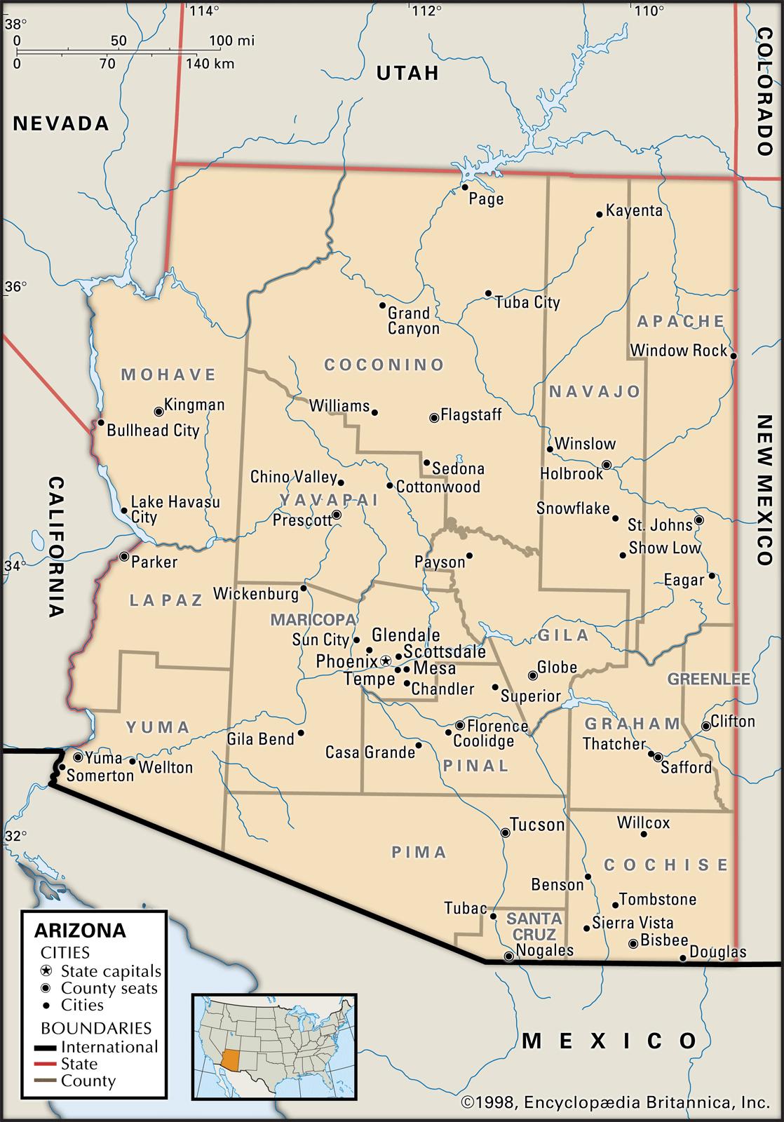 Kaart Arizona Usa - Vogels