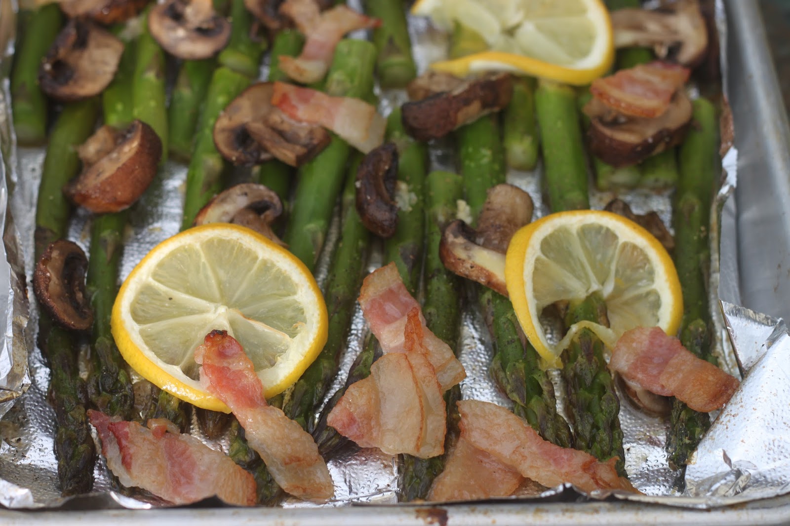 Roasted Asparagus with Mushrooms and Bacon Crazy for Cookies and More