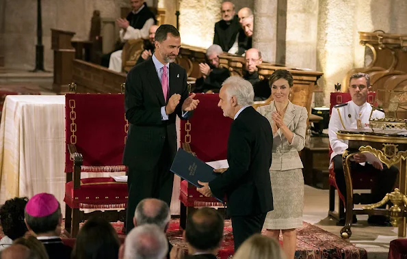 King Felipe of Spain and Queen Letizia of Spain attended the "Principe de Viana" 2015 award ceremony at San Salvador de Leyre (Navarra) Monastery