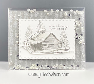 Stampin' Up! Peaceful Cabin Shaker Card Front Christmas Card + Sunday Stamping Video ~ www.juliedavison.com #stampinup