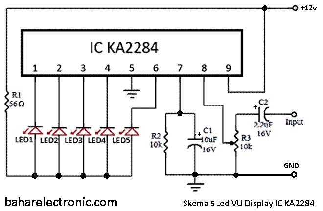 Skema 5 Led VU Display Menggunakan IC Bahar Electronic