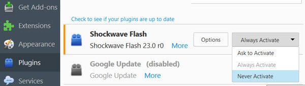 disinstalla disabilita Adobe Shockwave Flash