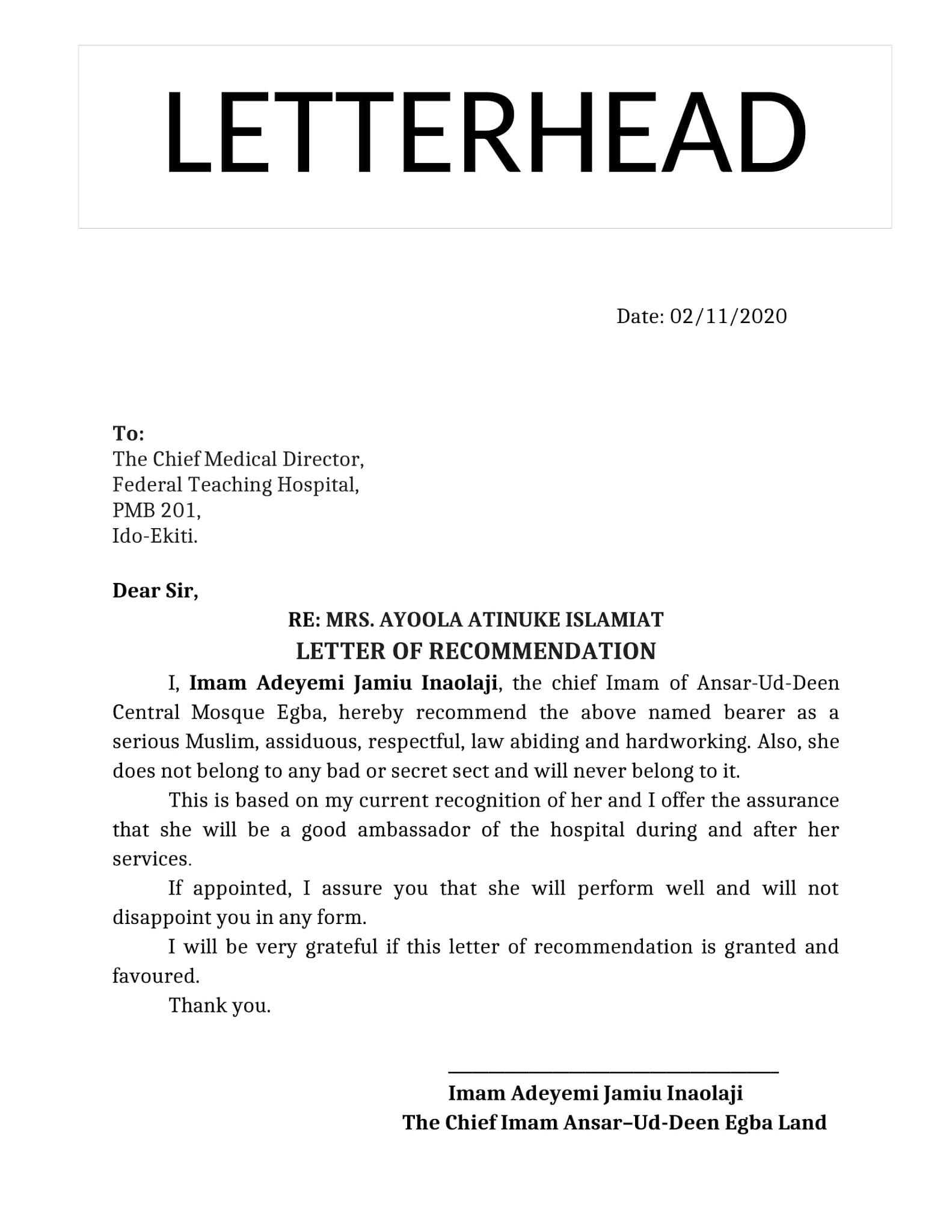 Sample of job letter of attestation