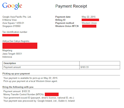 Bukti Pembayaran Google Adsense Yang Kedua