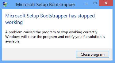 MicrosoftSetupBootstrapperが動作を停止しました