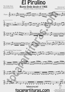 El Pirulino Partitura de Flauta Travesera, flauta dulce y flauta de pico Sheet Music for Flute and Recorder Music Scores by The Golden Boys para Costa Rica