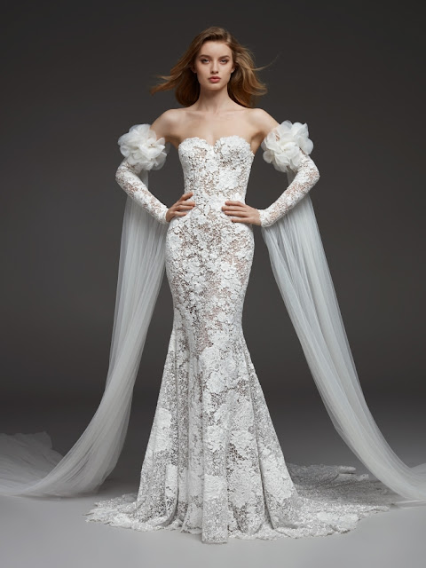 CARINA - Dress that plays with the illusions of lace and floral embroidery and combines them with a seductive sweetheart neckline K'Mich Weddings - wedding planning - wedding dresses - carina - pronovias - fall 2019