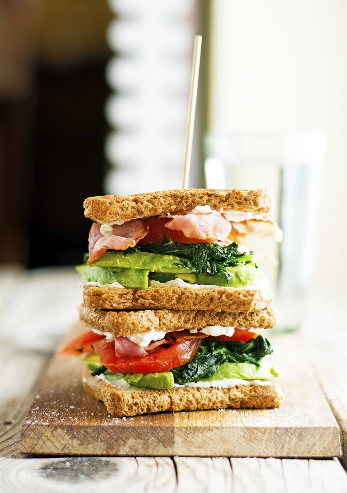 Bacon, Spinach, Avocado and Tomato Sandwich with Goat Cheese