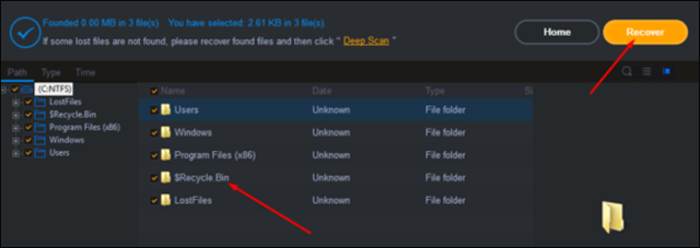 كيفية استرداد الملفات من سلة المحذوفات بعد إفراغها - عبر iBeesoft Select-the-Folder-and-Recover-570x202