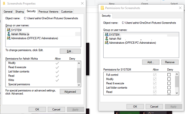 Modifier l'autorisation du fichier et du dossier Windows 10