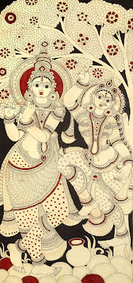 Kalamkari Painting-Radha Dances to the Lord Krishna’s Flute