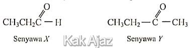 Sifat kimia senyawa X dan Y Sifat kimia senyawa X dan Y, aldehid dan keton, soal kimia UN 2019 no. 40