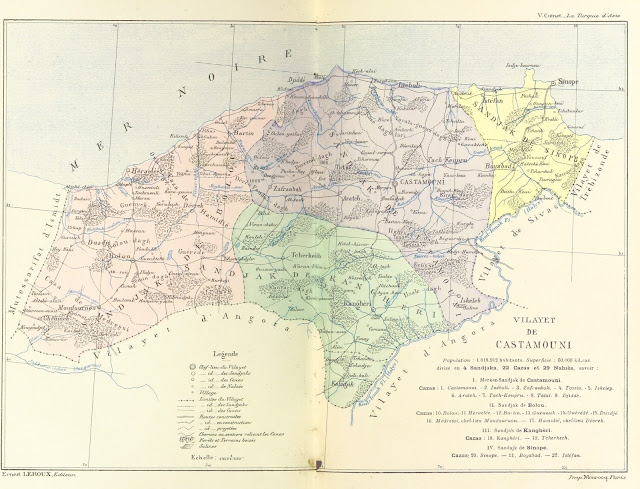 Χάρτης Βιλαέτι Κασταμωνή Πόντος 1890 La Turquie d'Asie, géographie administrative: statistique, descriptive et raisonnée de chaque province de l'Asie Mineure. Par Vital Cuinet