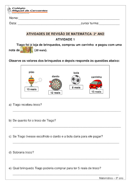 atividades de matematica 2o ano sistema monetario